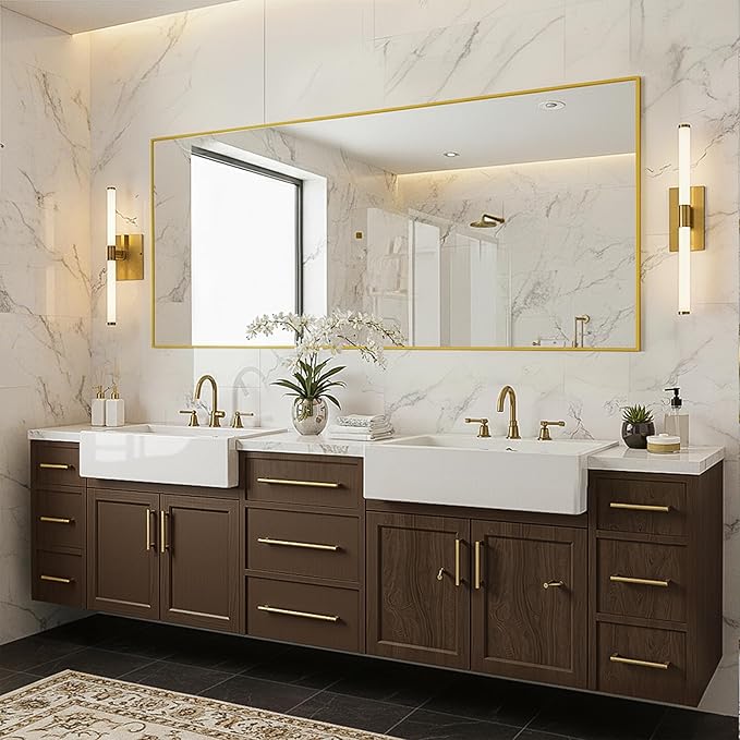 FICTOR Bathroom Vanity Mirror-Gold,60x30 Inch, Shatterproof & Anti-Rust, Wall Mount Large Rectangle Mirrors with Metal Frame for Over Sink, Bathroom, Bedroom, Living Room,Entryway