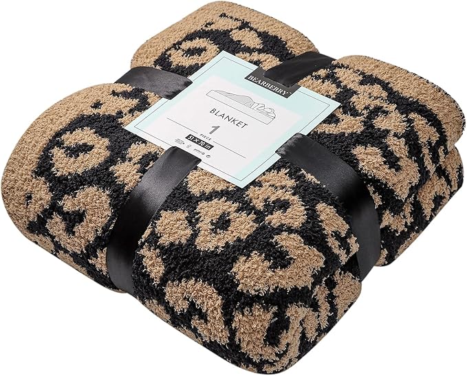 bearberry Fuzzy Leopard Knitted Throw Blanket Soft Cozy Warm Microfiber Blanket for Couch Sofa Bed Travel (Leopard, 51"x70")