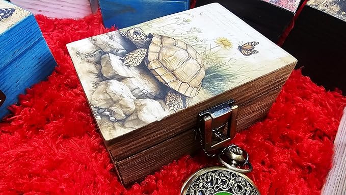 RK Collections Land Turtle Trinket Box I Nautical Jewelry Keepsake Box I Land Turtle Lovers Gift Idea For Animals (4x2.75)