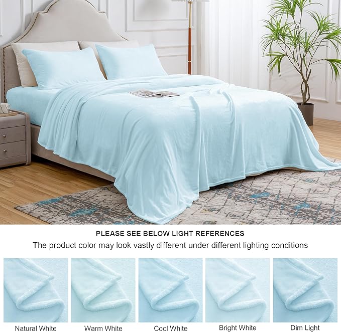 BEDELITE Flannel Sheets Queen Size Blue - Super Soft Fleece Sheets Set Fluffy Extra Plush, 4 Piece(Include Fitted Sheet, Flat Sheet, 2 Pillowcases)