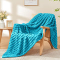BEDELITE Teal Throw Blanket Twin Size for Bed- Super Soft and Warm 3D Checkered Fluffy Fuzzy Fleece Blanket, Luxurious Plush Cozy Blanket for Room Decor Fall and Winter, 60x80 inches