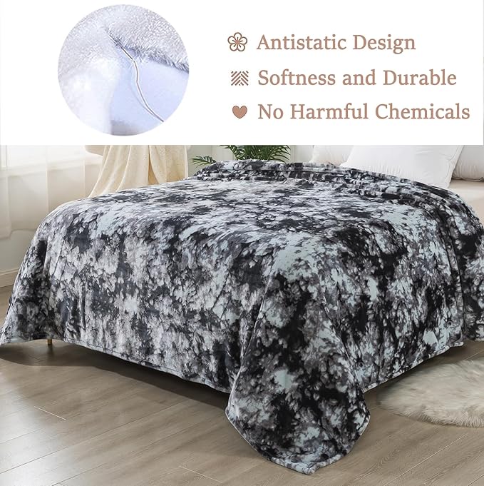 Fuzzy Blanket Twin Size - Tie Dye Grey, Soft and Comfy, Plush and Furry Faux Fur, Reversible Queen Blankets for Twin/Twin XL Extra Long Bed, 66x90 Inches,Tie Dye Grey