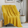 100% Acrylic Decorative Knitted Throw Blanket with Tassels for Bed, Couch, Small, Sofa, Lightweight, Soft, Cozy, Waffle Textured Blanket, Suitable for Spring, Summer, Yellow, 50"x60"