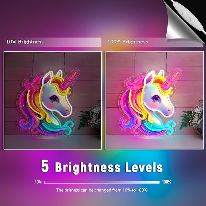 Unicorn Neon Sign, Colorful Unicorn Neon Signs for Wall Decor, Dimmable Acrylic Neon Lights for Girls Room Bedroom School Classroom Party Decorations Nursery, Perfect Gifts