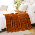 Burnt Orange Sherpa Fleece Throw Blanket 108”×90” for Couch Sofa Bed,Super Soft Cozy Plush Double Side Thick Flannel Blanket with Striped Design Lightweight for Adults,Woman,Girls