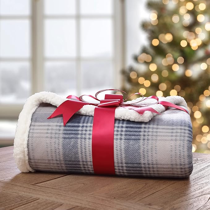 Eddie Bauer - Blanket, Super Soft Reversible Sherpa & Brushed Fleece Bedding, Ideal Throw Blankets for Couch, Plaid Home Design (Nordic Midnight)
