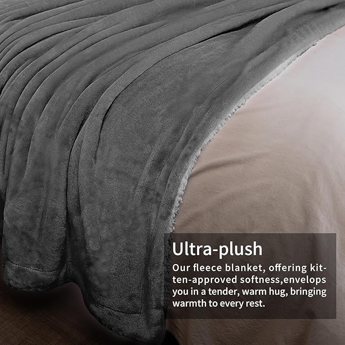 K.Garden Sherpa Fleece Throw Blanket for Couch Sofa, Super Soft Cozy Fuzzy Plush Blankets Fleece Thick Warm Blanket for Winter Reversible Thick Warm Blanket for Bed, Sofa,Charcoal 5060