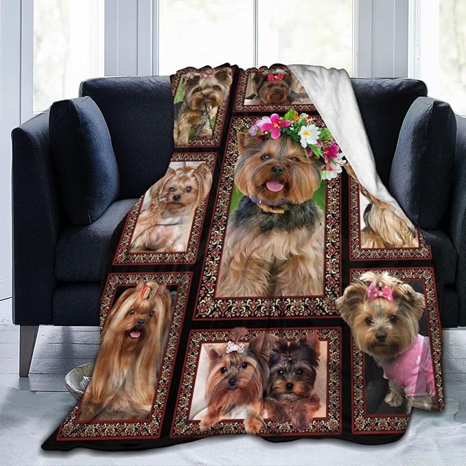 Yorkshire Terrier Blanket for Girls Women Boys Men Adults Kids Soft Cozy Fleece Yorkie Dog Throw Blankets Gifts Warm Flannel Plush Stuff Lightweight Decorative for Couch Bed Sofa 80"X60"