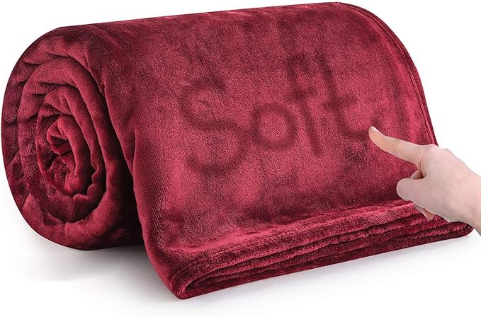 MOONLIGHT20015 Burgundy Fleece Blanket King Size – Soft 400 GSM Plush Microfiber King Size Blanket, Warm Lightweight King Blanket for The Bed, 108x90 Inches, Red