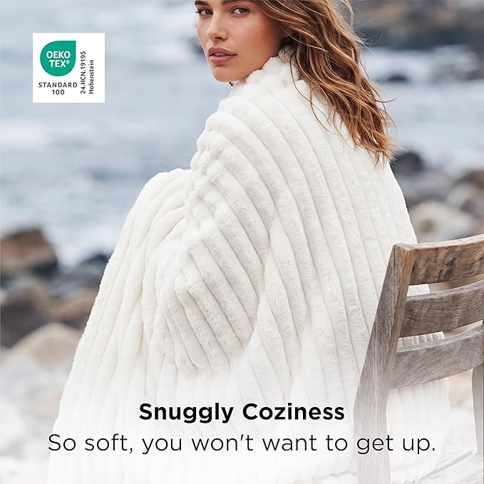 Bedsure GentleSoft White Throw Blanket for Couch - Soft Cozy Fleece Throw Blankets for Women Girls, Mothers Graduation Birthday Gifts for Women Her Mom, Room Home Spring Decor, Off White, 50x60 Inches