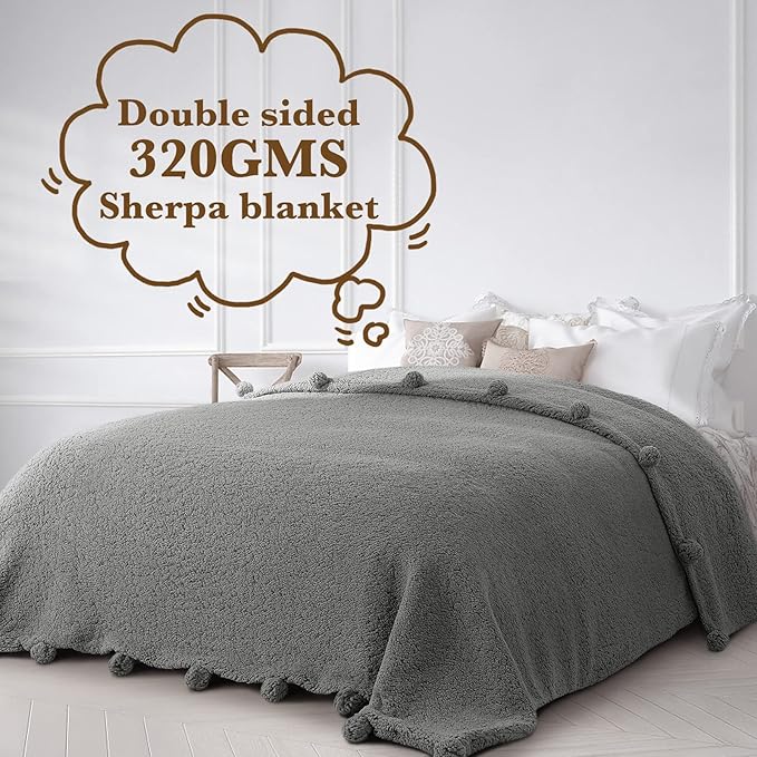 LBRO2M Double Sided Sherpa Blanket,Twin Size Super Soft Fuzzy Plush Warm Cozy Fluffy Throw Reversible Luxurious Blankets (Grey)
