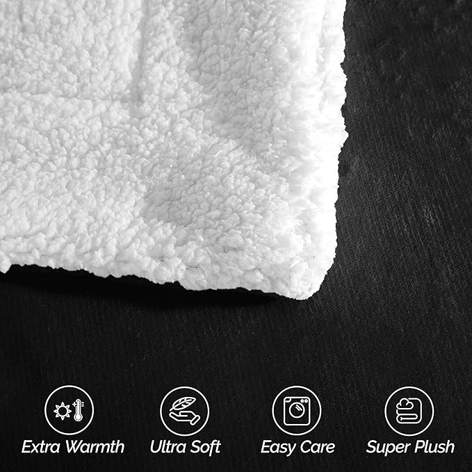 Elegant Comfort Ultra Soft Reversible Flannel Sherpa Blanket - Cozy Silky Fleece Throw for Couch, Bed - Plush Fuzzy Warm Winter Blanket for Gift, Twin XL, Black