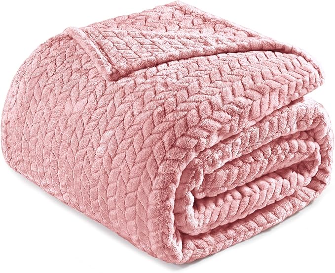 Exclusivo Mezcla Fleece King Size Blanket for Bed, 90x104 Inches Soft Cozy Jacquard Flannel Blankets, Lightweight Fuzzy Plush Warm for Women, Pink