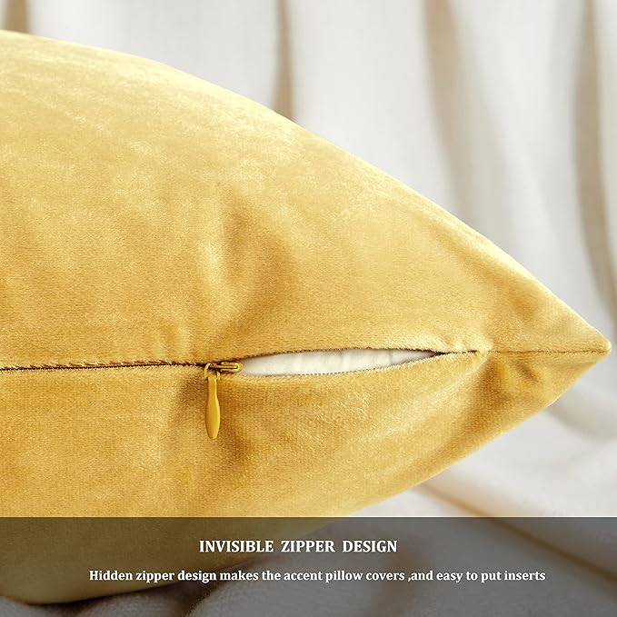 GIGIZAZA Decorative Throw Pillow Covers 20 x 20, Yellow Sofa Pillow Covers Velvet, Set of 4 Decor Square Cushion Covers