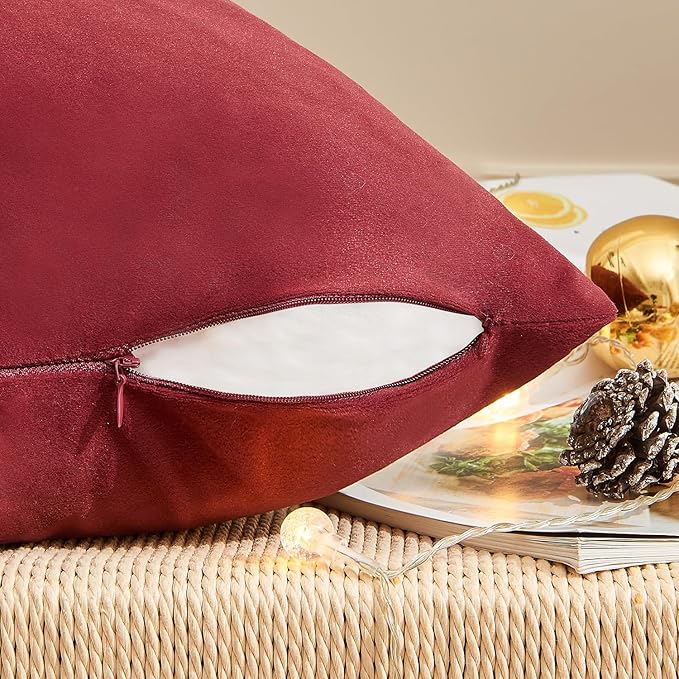Christmas Burgundy Pillow Covers Set of 2 22x22 Inch Throw Pillow Covers, Soft Velvet Xmas Wine Red Decorative Pillow Covers for Couch Sofa Bed Living Room, Home Modern Decor