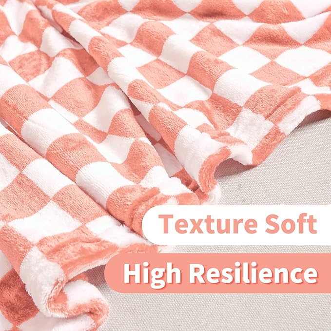 FY FIBER HOUSE Checkered Flannel Fleece Throw Blanket Soft Cozy Checkerboard Grid Print Chessboard Gingham Pattern Blankets for Bed Couch Sofa, 60"x80", Pink