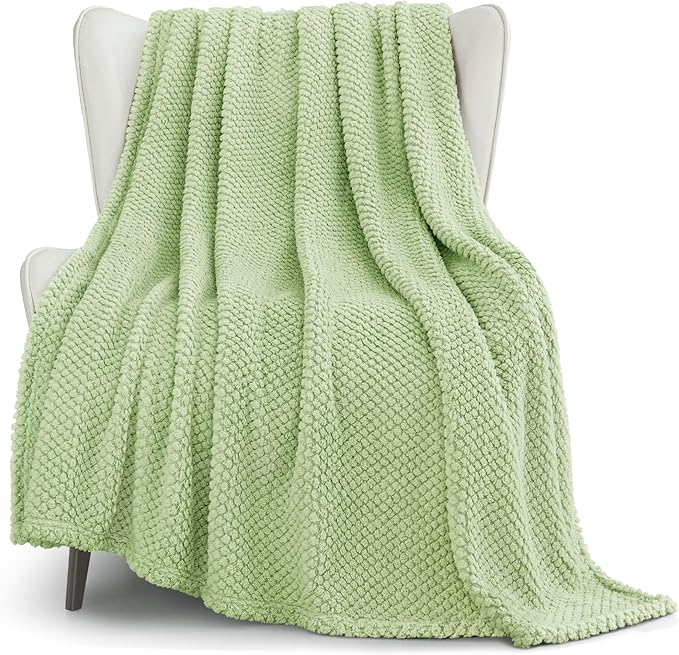 Whale Flotilla Extra Large Fuzzy Fleece Throw Blanket for Couch, 50x70 Inch Fluffy Warm Soft Jacquard Blankets for All Season, Lightweight and Cozy, Light Green
