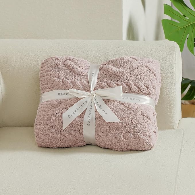 bearberry Plush Fleece Blanket Ultra Cozy & Warm Cable Knit - Machine Washable Throw for Living Room, Bedroom, Office | Lightweight Fuzzy Blanket for Adults, Kids, Pets (Beige, 40”x50”)