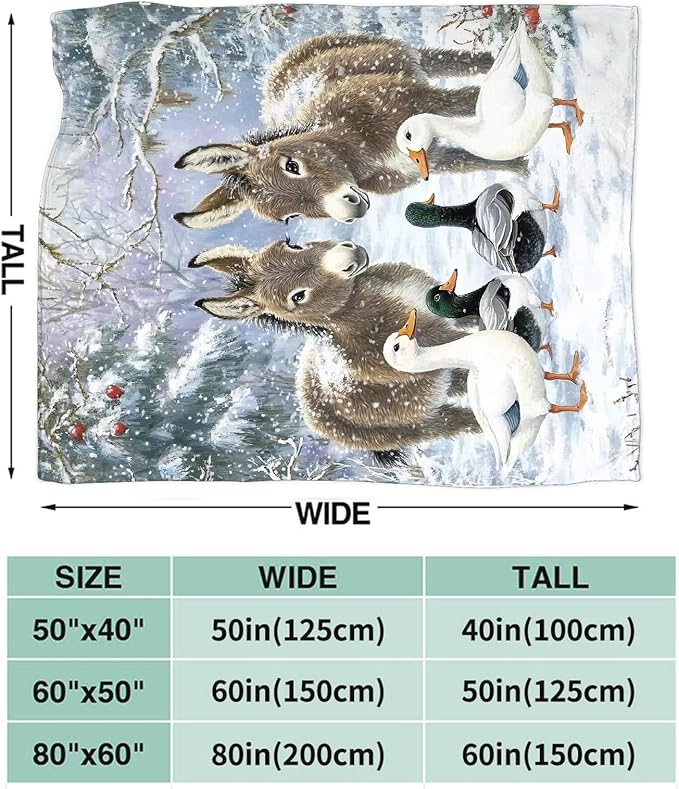 Donkey Blanket for Girls Women Boys Men Adults Kids Soft Cozy Fleece Christmas Duck Throw Blankets Gifts Warm Flannel Plush Lightweight Decor for Couch Bed Sofa 50"X40"