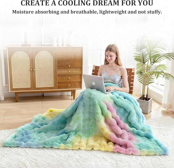 Faux Fur Throw Blanket for Couch, 1000 GSM Cozy Fuzzy Fluffy Soft Plush Thick Bubble Sherpa Blanket for Sofa Bedroom Living Room, Mothers Day Birthday Gifts for Women Home Decor