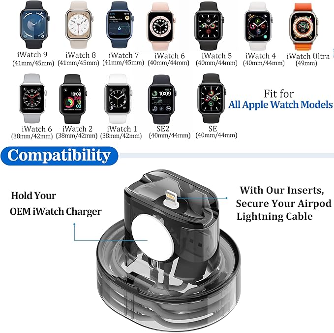 SOKUSIN Stand for Apple Watch Charger - iWatch AirPod 2 in 1 Charging Stand Holder Dock Compatible with Apple Watch Series 10 9 8 Ultra2 Ultra SE2 SE 7 6 5 4 3 2 and AirPods 1/2/3/Pro (Black)