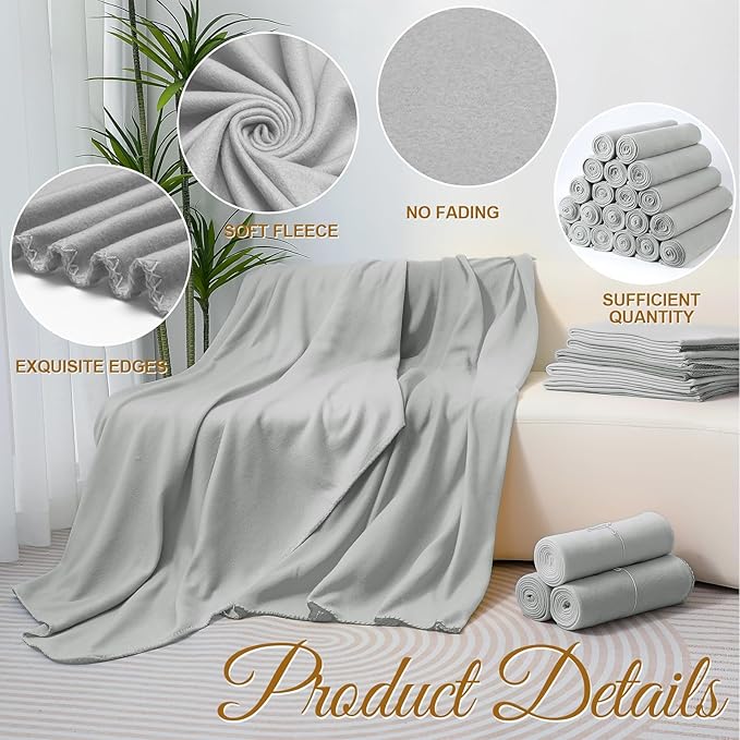 20PCS Gray Fleece Blankets Bulk 50 X 60, Soft Lightweight Throw Blankets Kit Cozy Blankets Bulk for Bed Sofa Couch Warm Pet Fleece Blankets Set for Wedding Homeless Home Office Travel Gift for Seasons