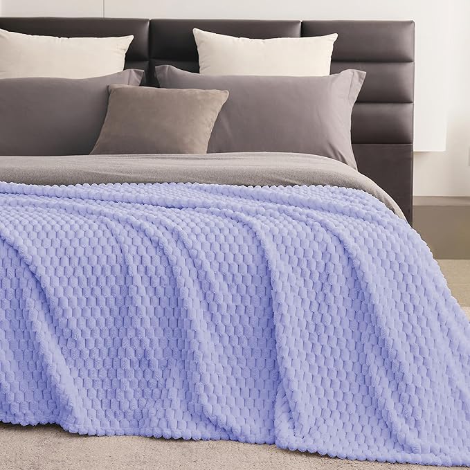 Super Soft Fleece Twin Blanket 50x70 Inches for Couch, Premium Silky with 3D Imitation Turtle Shell Jacquard Decorative Blankets, Lightweight and Cozy for Sofa.Light Blue-1