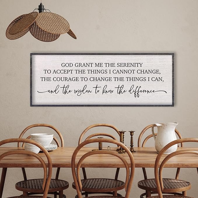 LuZhiQiang Serenity Prayer Wall Art God Grant Me The Serenity Sign 40"×15" Christian Quote Rustic Catholic Bible Verse Religious Farmhouse Home Faith Decor for Living Room Hanging (Black)