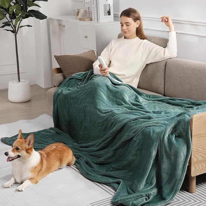 Heated Blanket Full Electric Blanket 72X84in - Fast Heating Blanket for Adults Ultra Soft Flannel Blankets with 5 Heat Levels & 10 Hrs Timer, Machine Washable, Bed Warm Blanket for Winter, Green