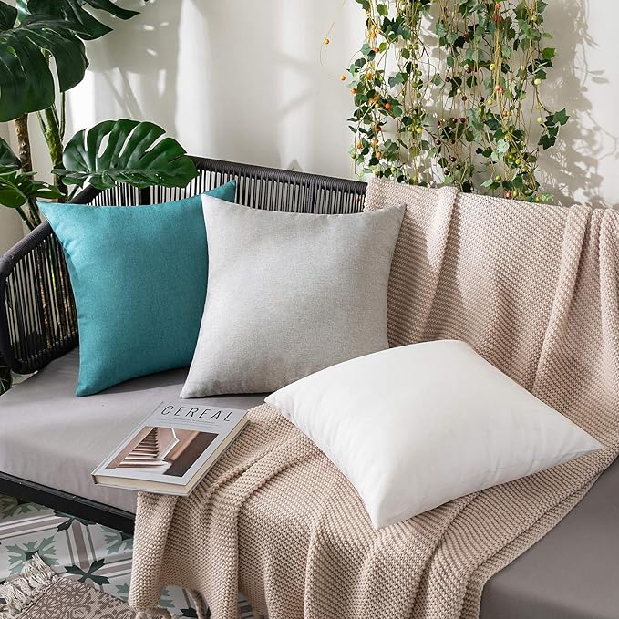 MIULEE Pack of 2 Decorative Outdoor Solid Waterproof Throw Pillow Covers Euro Sham Faux Linen Garden Farmhouse Cushion Cases for Patio Tent Balcony Couch Sofa 26x26 Inch White