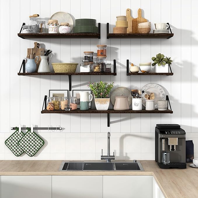Marsmiles Deep Floating Shelves for Wall - 30 Inch Wide x 12 Inch Deep Wall Shelves Set of 2 - Rustic Wood Floating Shelves for Living Room Bedroom Bathroom