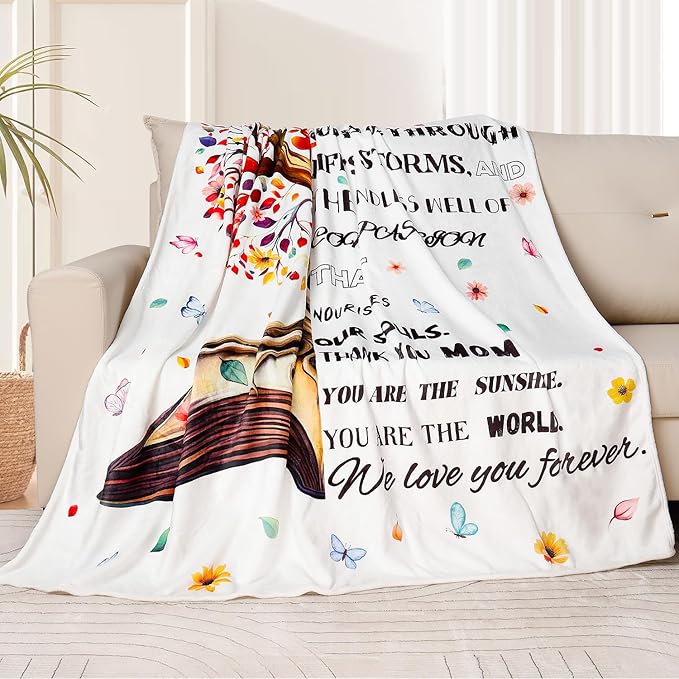 Gifts for Mom Blankets Inspirational Gifts Blanket for Mom Cozy Floral Flannel Blankets Soft Thanksgiving Christmas Birthday Gift Blankets for Woman Plush Bed Couch Cover for Grandma 50" X 60"