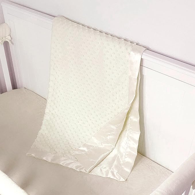 American Baby Company Heavenly Soft Chenille Receiving Blanket (30" x 40"), 2-Layer Design with Minky Dot & Silky Satin, Cream, for Boys and Girls