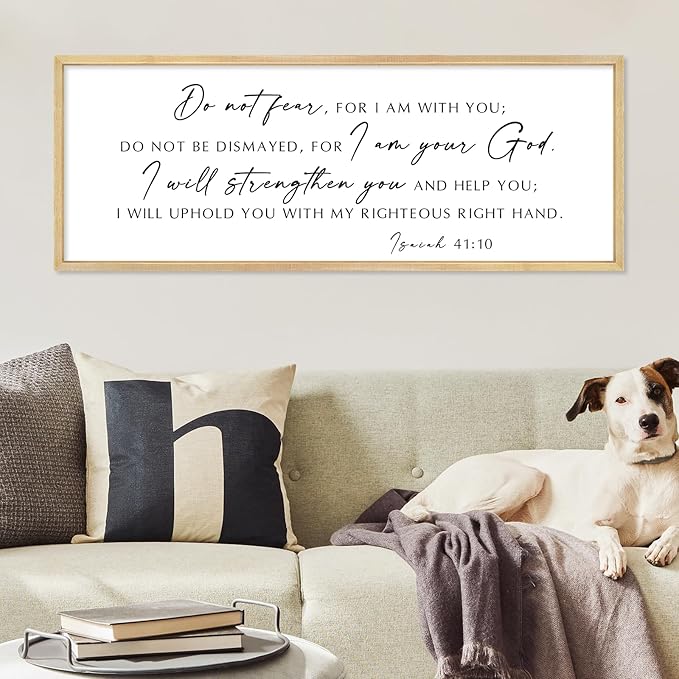 Do Not Fear for I Am With You Wall Decor Sign 32"×12" Bible Verse Scripture Isaiah 41:10 Signs Large Christian Religious Living Room Wall Hanging Art (Wood)