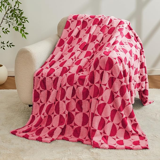 3D Circle Pattern 300 GSM Soft Throw Blankets for Bed - Hot Pink Throw Blankets for Women,Warm Small Throw Blanket, 60x80 Inches