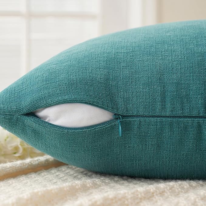 MIULEE Teal Couch Pillow Covers 18x18 Inch, Set of 2 Soft Chenille Decorative Square Throw Pillow Covers Farmhouse for Sofa Living Room Bed