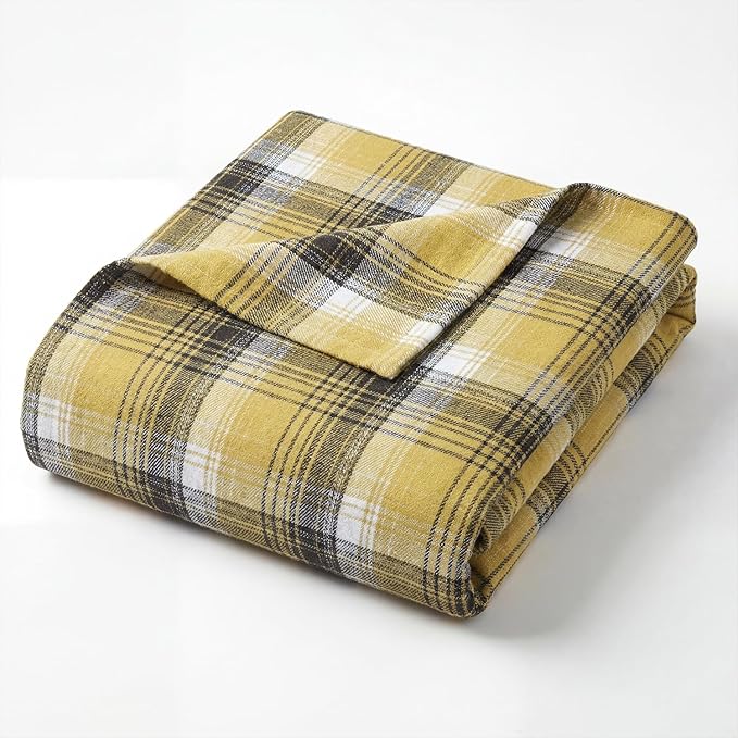 Horaldaily Yellow Brown Farmhouse Plaid Spring Decorative Blanket Throw, Spring Summer Rustic Soft Lightweight Blanket for Couch Sofa Bed Lounging Decoration, Ideal Gifts for Kids Adults Self, 50x60