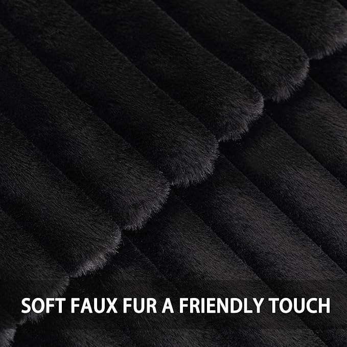 Aegero Pack of 2 Faux Fur Fall Throw Pillow Covers 22x22 Inch, Soft Plush Striped Neutral Couch Pillow Cover, with Velvet Back Modern Home Decor for Sofa Living Room Couch Bed Black