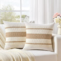 Fancy Homi Set of 2 Boho Neutral Decorative Throw Pillow Cover 22x22 Inch for Couch Bed Sofa, Aesthetic Modern Organic Farmhouse Home Decor, Soft Cotton Cute Accent Macrame Woven Tan Cushion Case