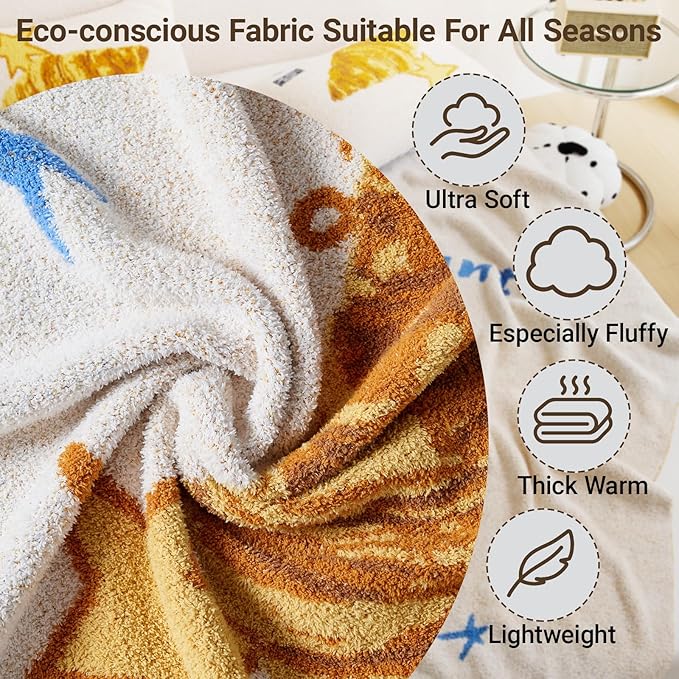 YIRUIO Croissant Pattern Plush Blanket & Pillowcase Set,Ultra Soft Cozy Warm Thick Fuzzy Fluffy 50x60 Throw Beige with 18x18 Pillow Cover for Bed Sofa Couch Home Decor Gift