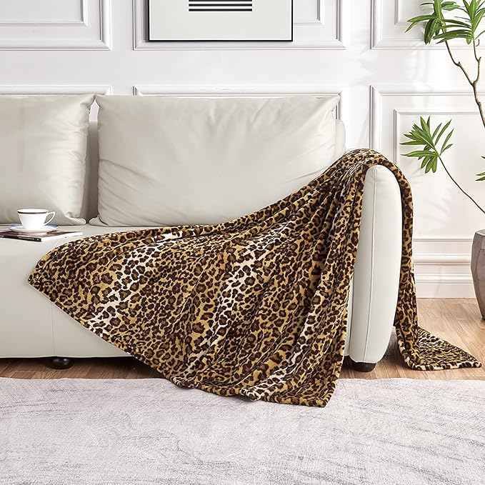 Leopard Print Blanket Fleece Throw for Bed Sofa Travel and Camping, Super Soft Cozy Fluffy Plush Cheetah Print Blanket for All Seasons 50"x60" (Dark Brown)