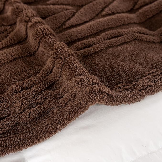 YUSOKI Sherpa Large Throw Blanket Single Layer,Light Weight(1.7lb),370GMS-3D Stylish Design for Gift Home Decor (Brown,50"x65")