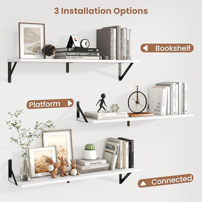 Axeman 32 Inch Floating Shelves | 8 Inch Deep White Wood Wall Shelves Set of 2 | 31.5" W x 8" D Rustic White Shelves for Bathroom Kitchen Living Room