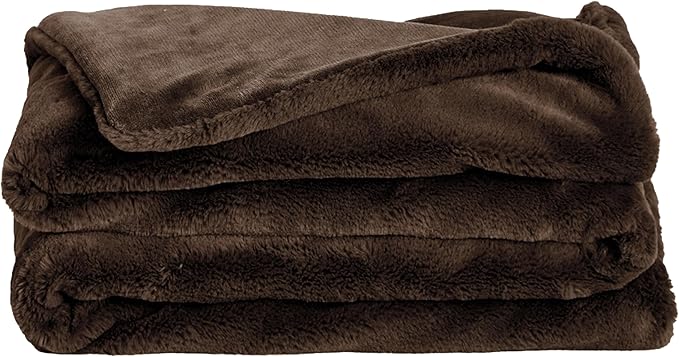 UnHide Lil’ Marsh Faux Fur Blanket - Lightweight, Soft Throw Blanket - Machine Washable - Ideal for Bed, Couch, or Reading Chair- Small (50" x 60") Chocolate Hair