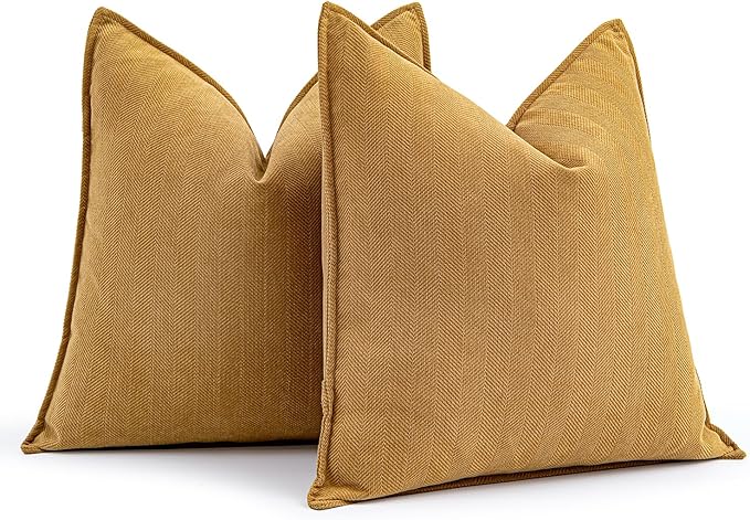 MIULEE Pack of 2 Mustard Yellow Decorative Pillow Covers 22x22 Inch Soft Chenille Luxurious Couch Throw Pillows Boho Cushion Covers Euro Shams Elegant Design for Sofa Bed Living Room Spring Decor