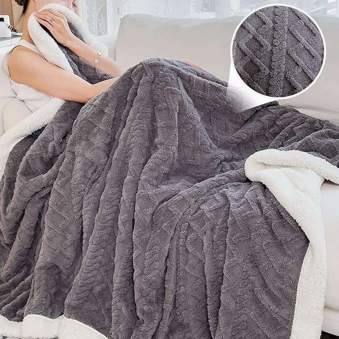 Sherpa Blanket for Bed Full Size - Fleece Soft Cozy Fuzzy Blankets Thick Warm for Winter and All Seasons (Dark Grey, Full(80"x90"))