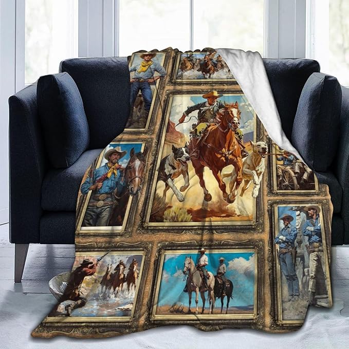 Western Cowboy Blanket for Girls Women Boys Men Adults Kids Soft Cozy Fleece Country Wild West Throw Blankets Gifts Warm Flannel Plush Stuff Lightweight Decorative for Couch Bed Sofa 60"X50"