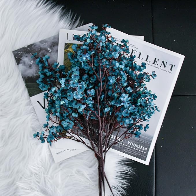 Mandy's Teal Artificial Baby’s Breath Flowers 15 Bundles Silk Gypsophila, 18.5 Inch European Style Modern Home Decor Centerpiece, Neutral Wedding Flower Arrangements