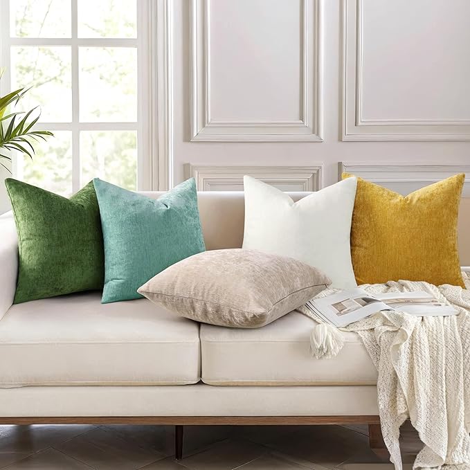 decorUhome Chenille Aqua Haze Throw Pillow Covers 12x20 Inch Set of 2, Decorative Soft Couch Pillow Covers Solid Dyed Accent Farmhouse Neutral Rectangle Pillow Cases for Sofa