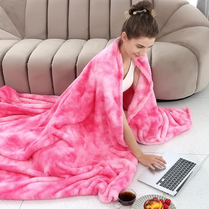 Pink Throw Blanket for Women, Soft Cozy Fleece Blanket for Couch Bed, Warm Fluffy Decorative Blanket, Birthday Valentine’s Day Galentine’s Mother’s Day for Mom Wife Girlfriend Sister